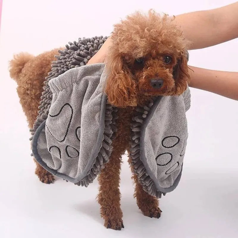 Blue quick-dry dog bath robe towel on a white background