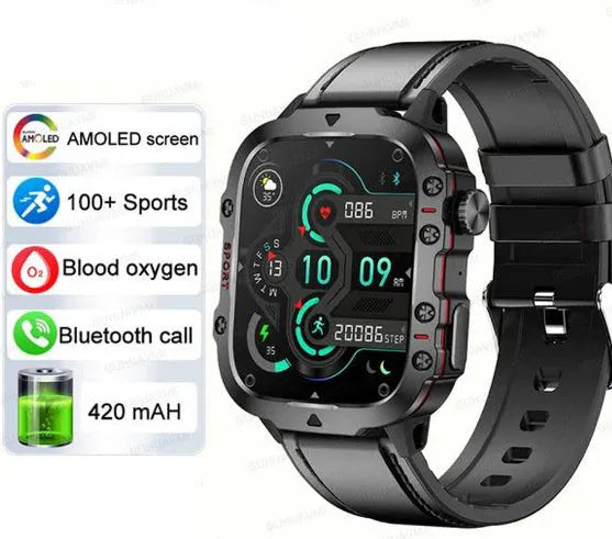 QX11 Smart Watch in black with silicone strap showing TFT touch screen displaying heart rate data.