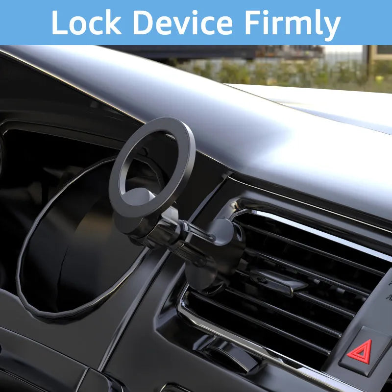 Black magnetic car air vent phone holder with O-ring bracket for smartphones below 6.8 inches