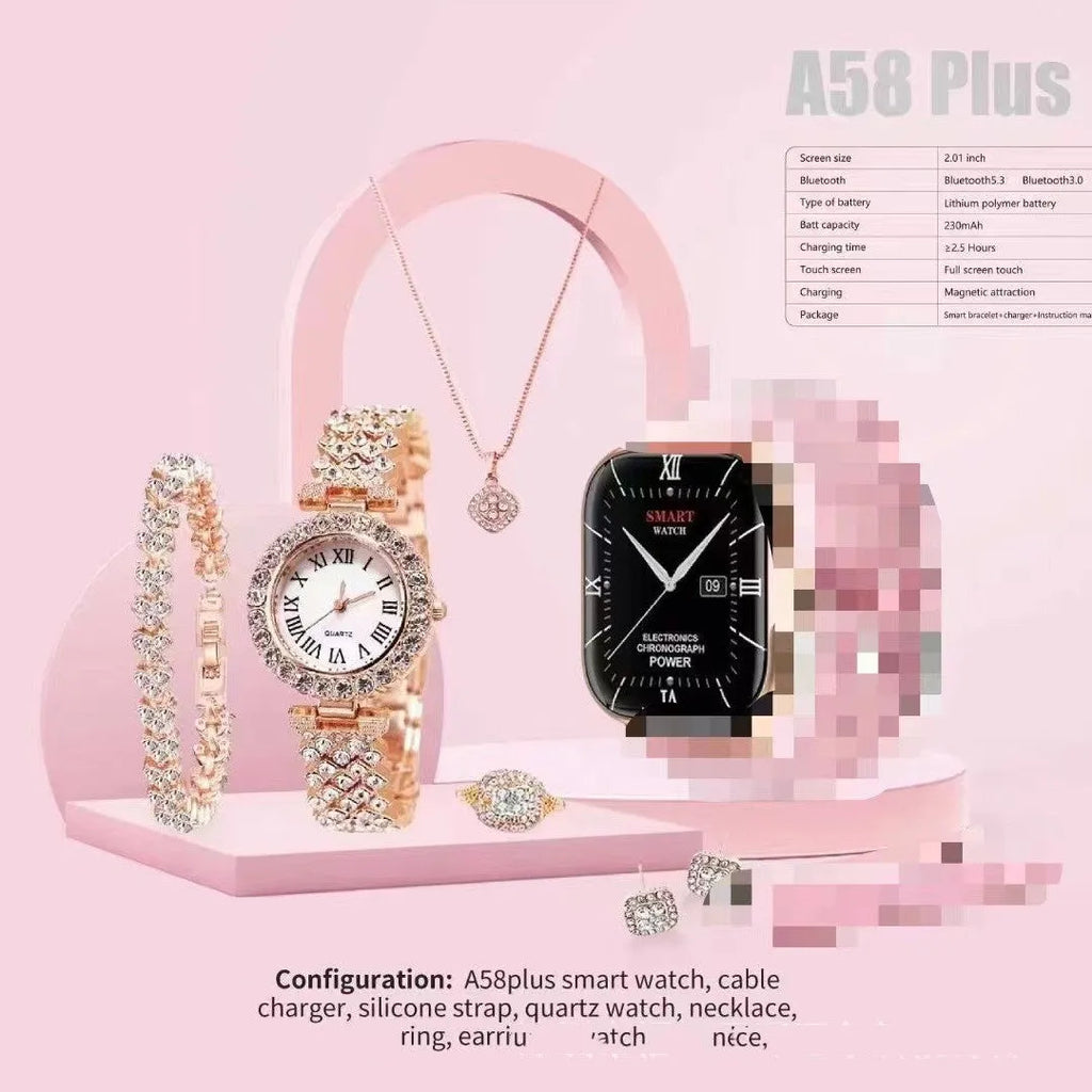A58Plus smart watch on wrist showing display, with Bluetooth calling and multiple colour options.