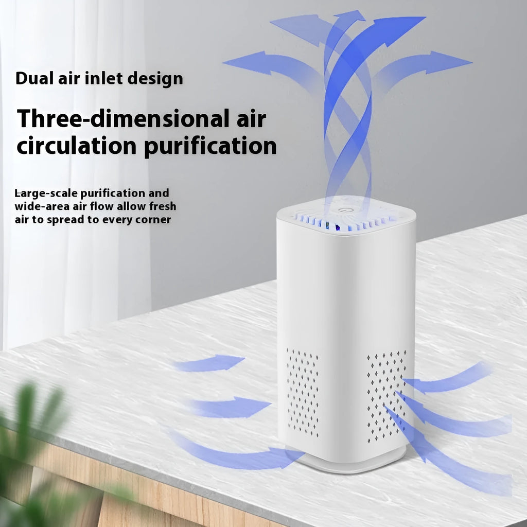 Mini USB air purifier in black or white for cars and small spaces under 10 square metres