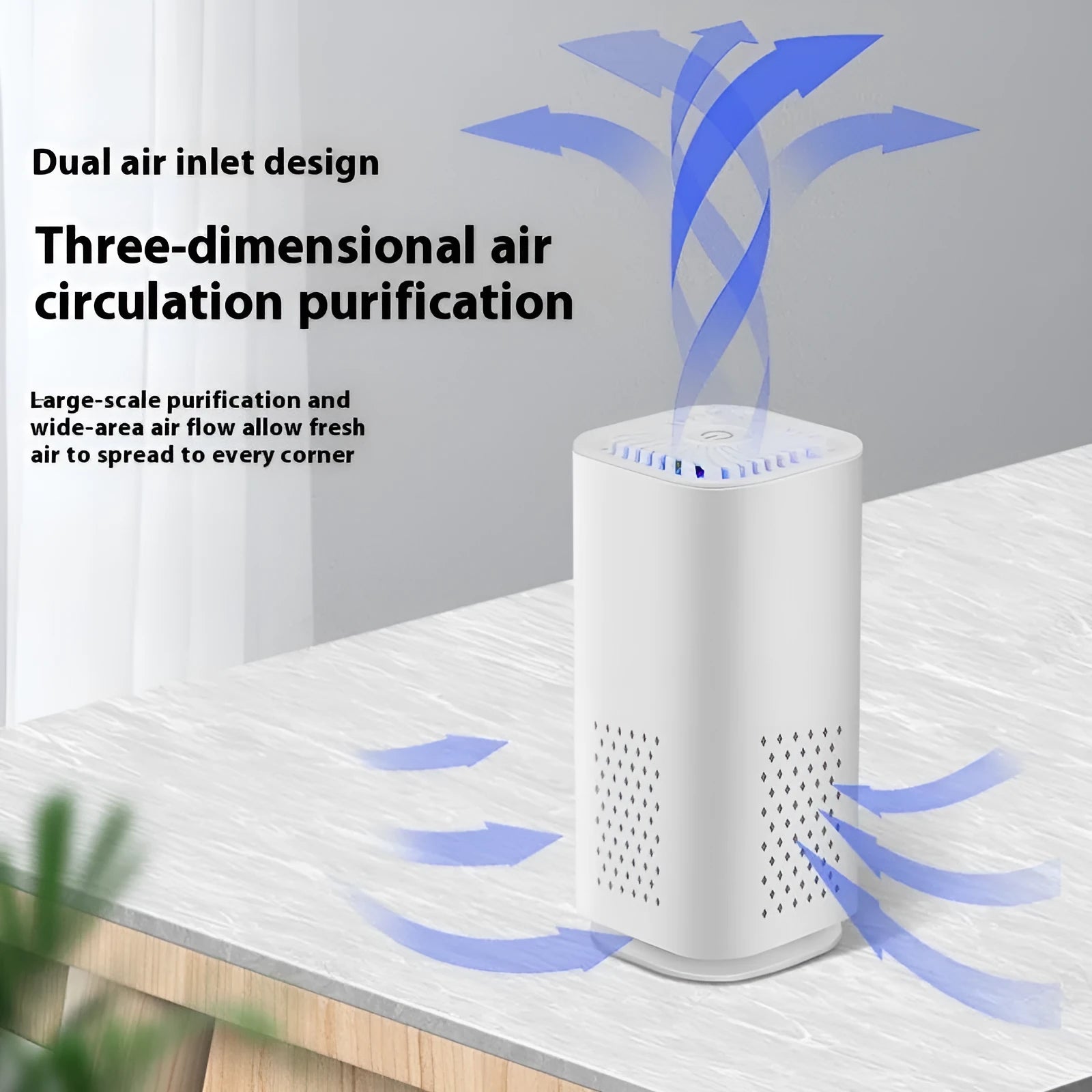 Mini USB air purifier in black or white for cars and small spaces under 10 square metres