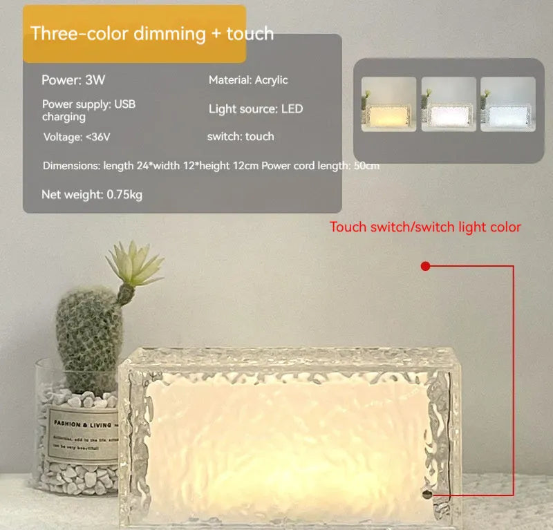 Geometric clear acrylic small night lamp with colour changing LED light