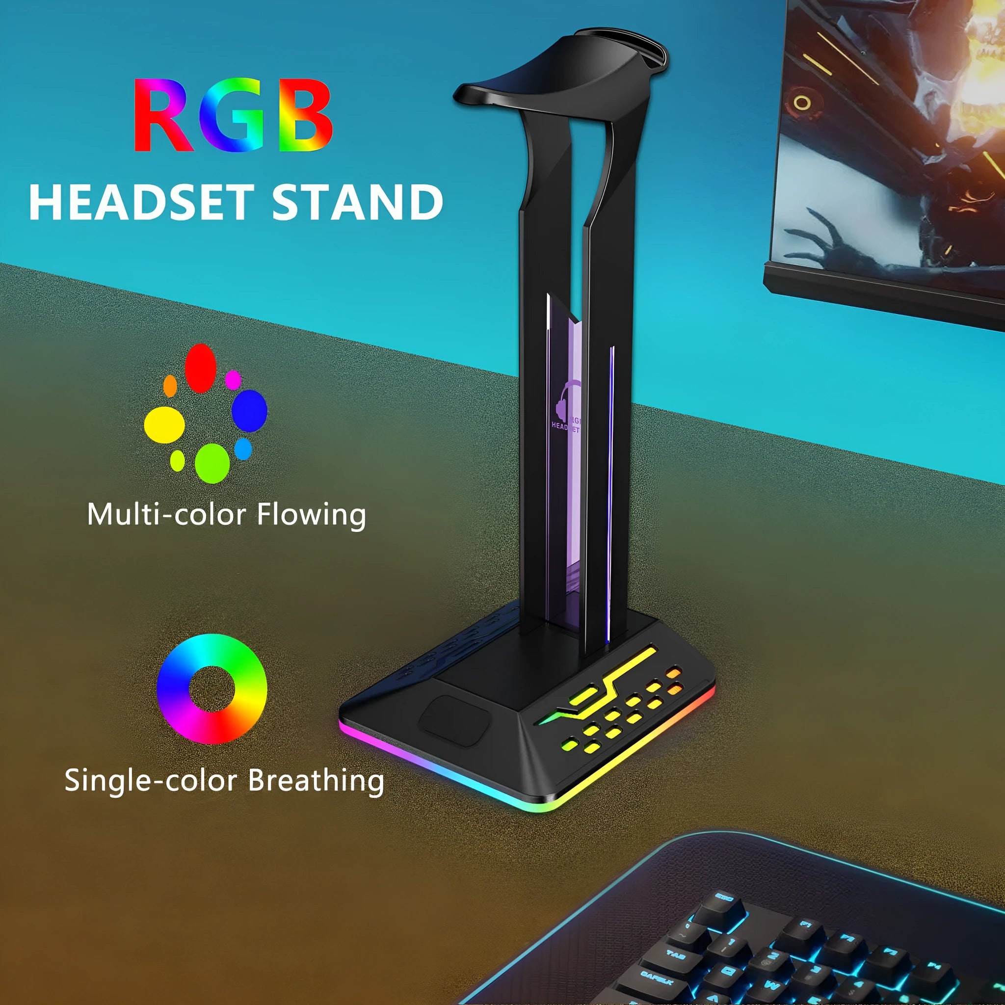 Acrylic headphone display stand with RGB lighting bracket and dual USB ports
