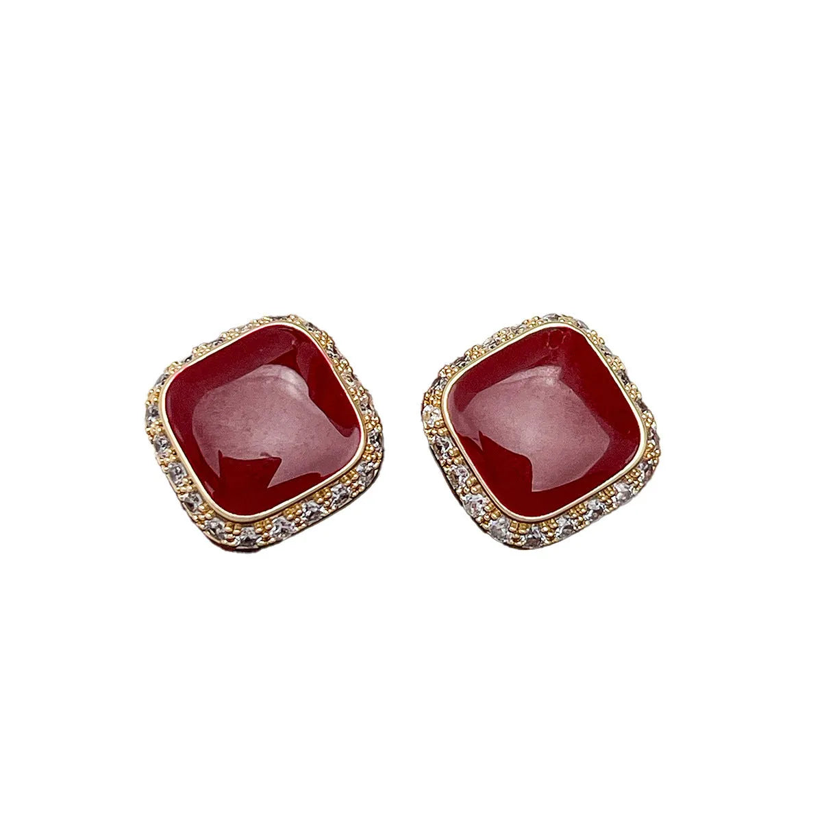 Red alloy geometric square earrings with a retro inlaid design for women