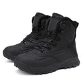 Black fleece-lined men's high-top boots with tall crown and lace-up front