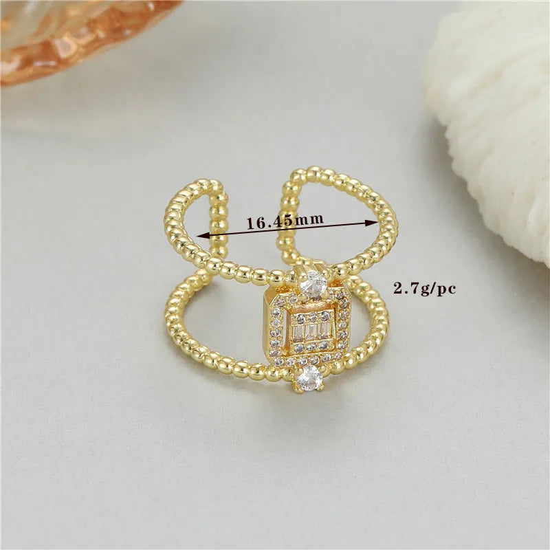 Adjustable open ring with U-shaped asymmetric design in 14K copper-plated gold finish