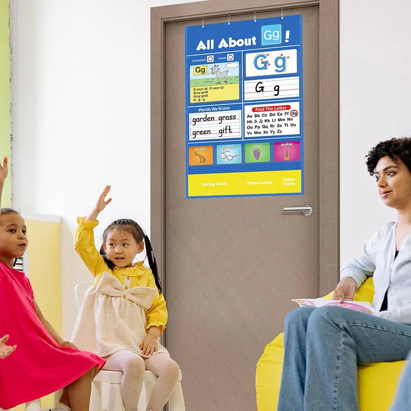 Alphabet learning chart with 156 educational cards arranged on 60x40cm surface