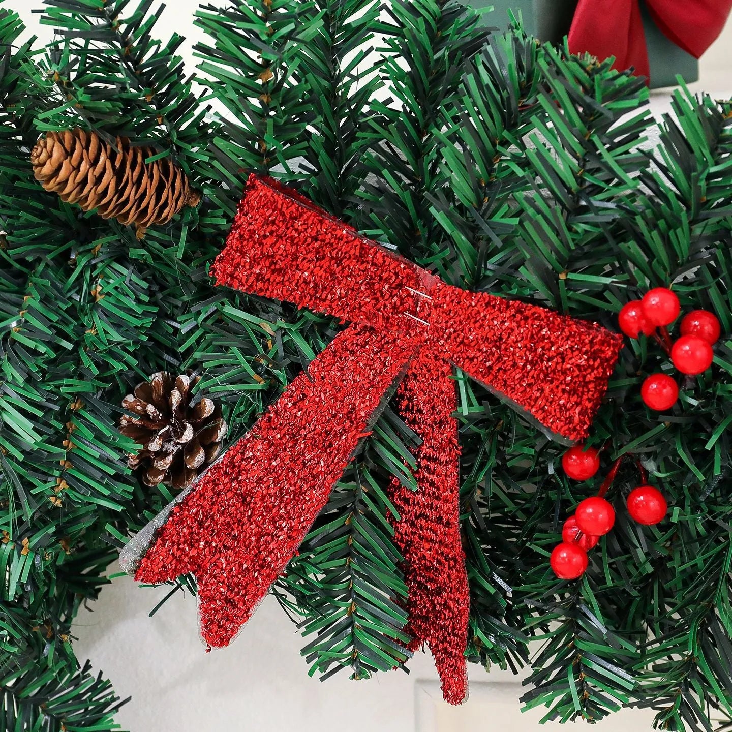PVC rattan Christmas decorative cane with pine cone bow accent in European style design