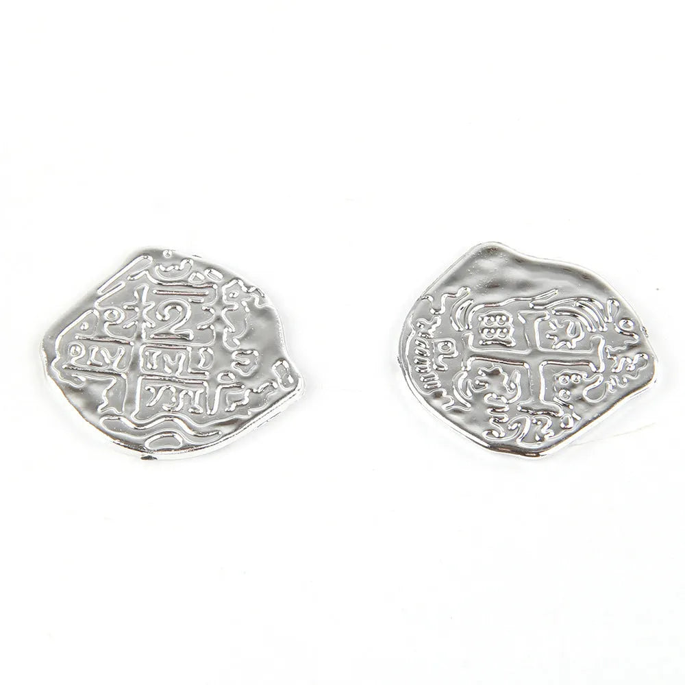 Set of plastic Roman pirate coins with electroplated metallic finish in gold, silver, or bronze colour options.