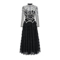 Women's black beaded long sleeve dress with three-dimensional decoration and mid waist design