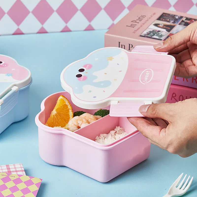 Creative ice cream shaped plastic lunch box with spoon and fork in pink or blue colour