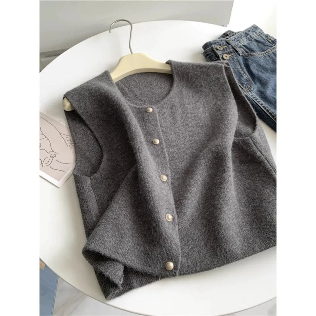 Polyester pullover vest in apricot colour with half sleeves for casual commute wear