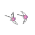 A pair of geometric-shaped sterling silver earrings with a gold-plated finish and a central blue zirconia stone.