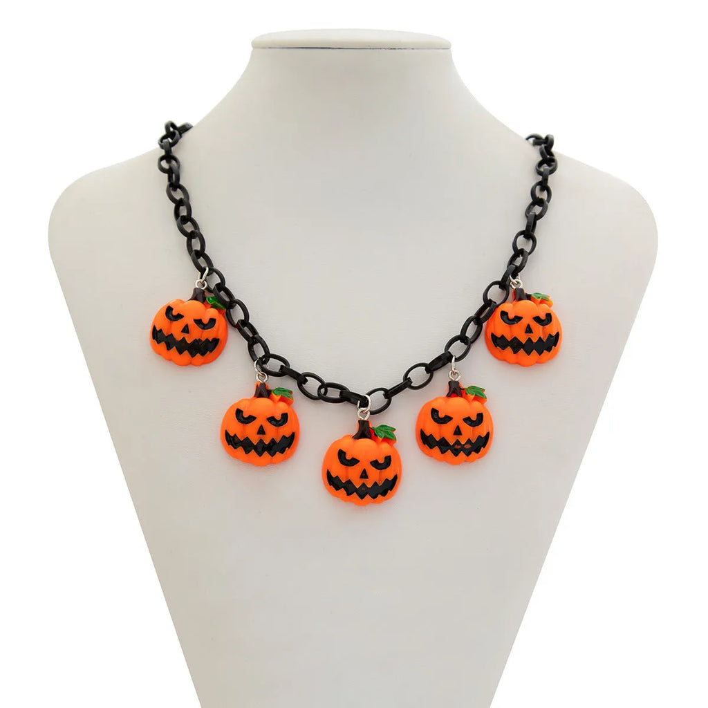 Halloween ghost pumpkin acrylic necklace with cartoon character modelling in mixed colour 06705