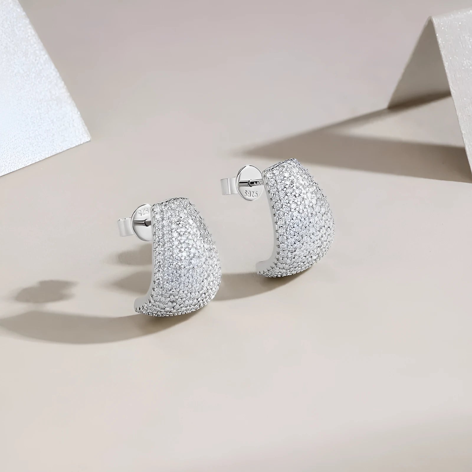 Geometric sterling silver commuter earrings with S925 alloy studs in gift box