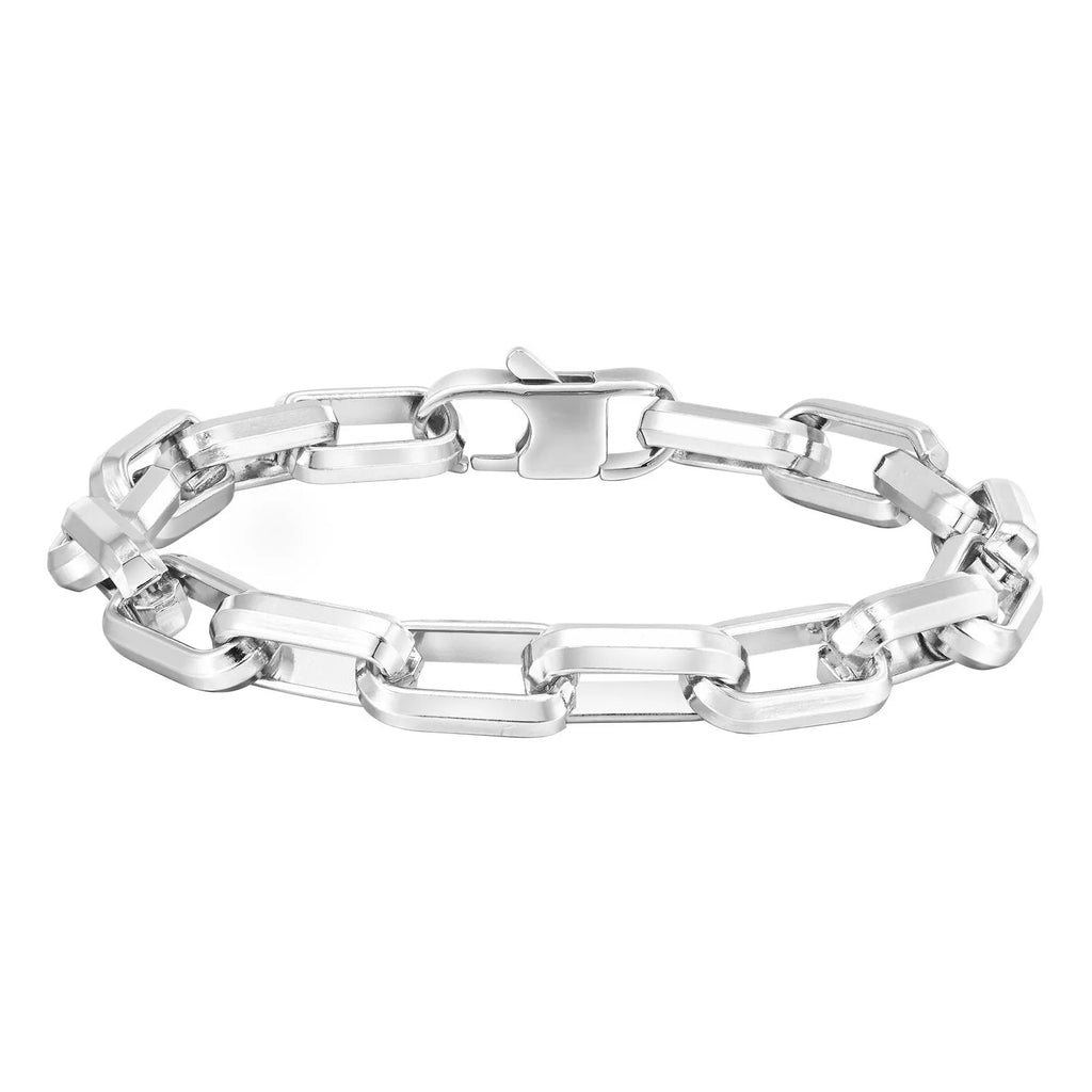 Titanium steel men's bracelet with square chain links in steel, gold, black, or retro finish.