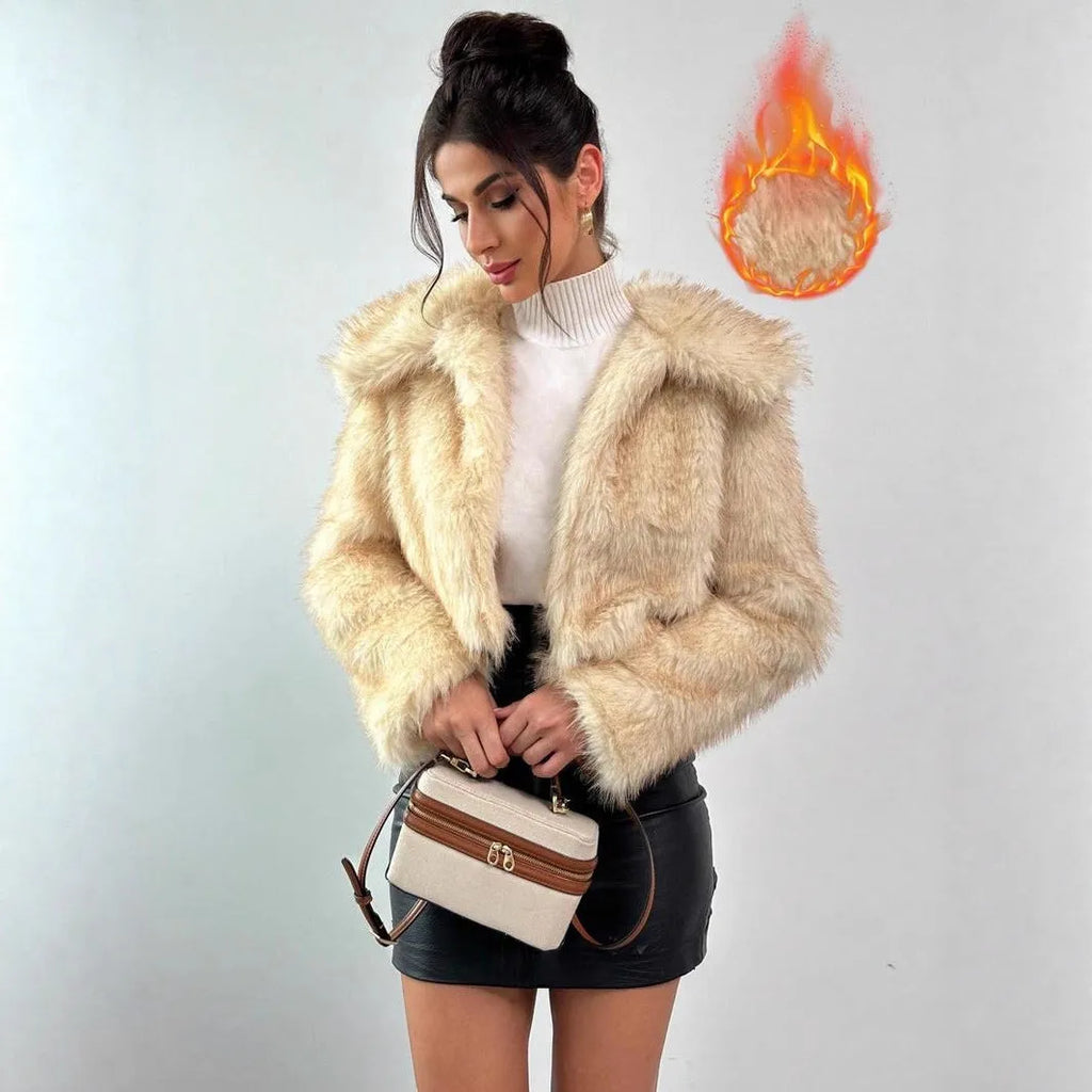 Artificial fur coat with fur collar and long sleeves in multiple colour options