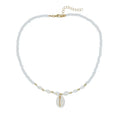 White electroplated conch shell bead necklace with mother pearl shellfish pendant