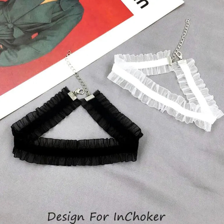 Velvet ruffled alloy necklace with snake bone chain and flower pendant in light coffee