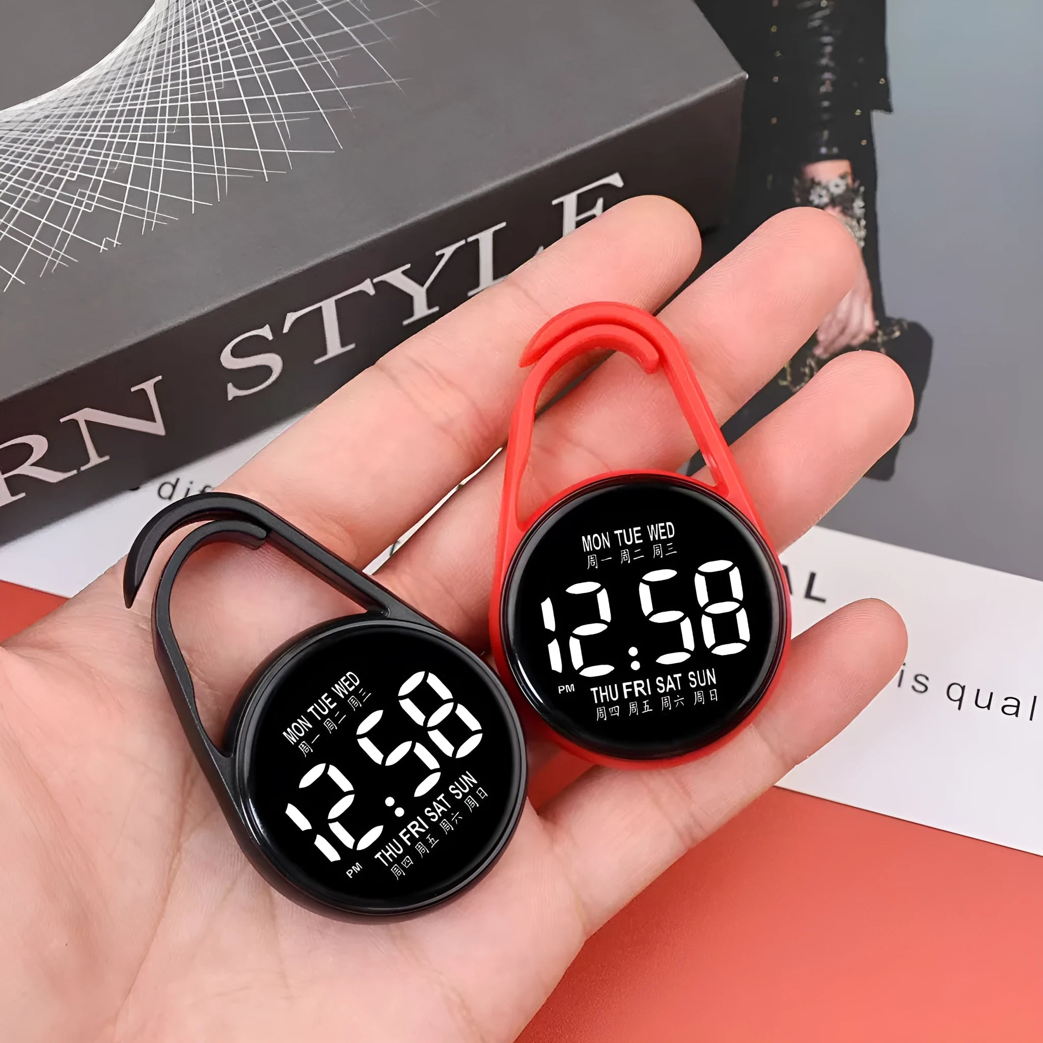 Digital LED electronic watch with luminous display and plastic strap in multiple colour options.