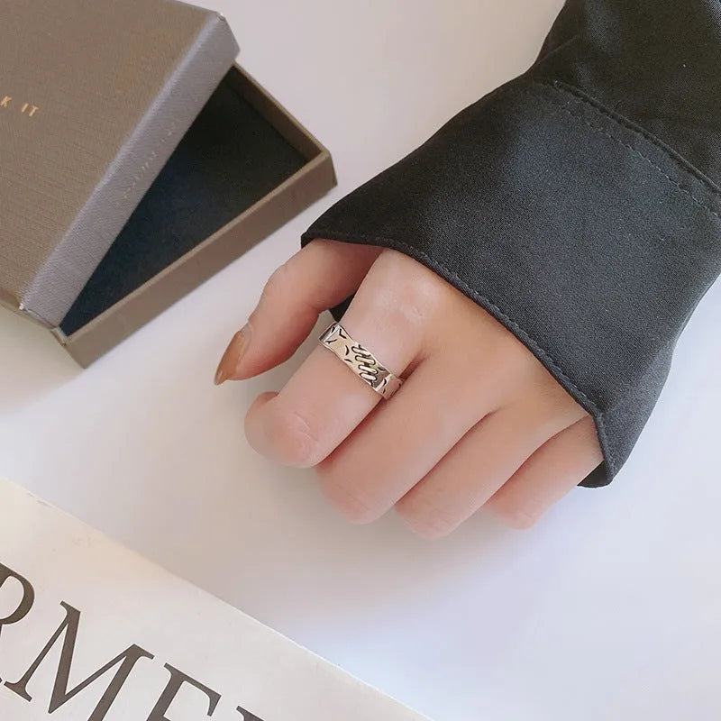Black geometric copper ring with adjustable opening for women