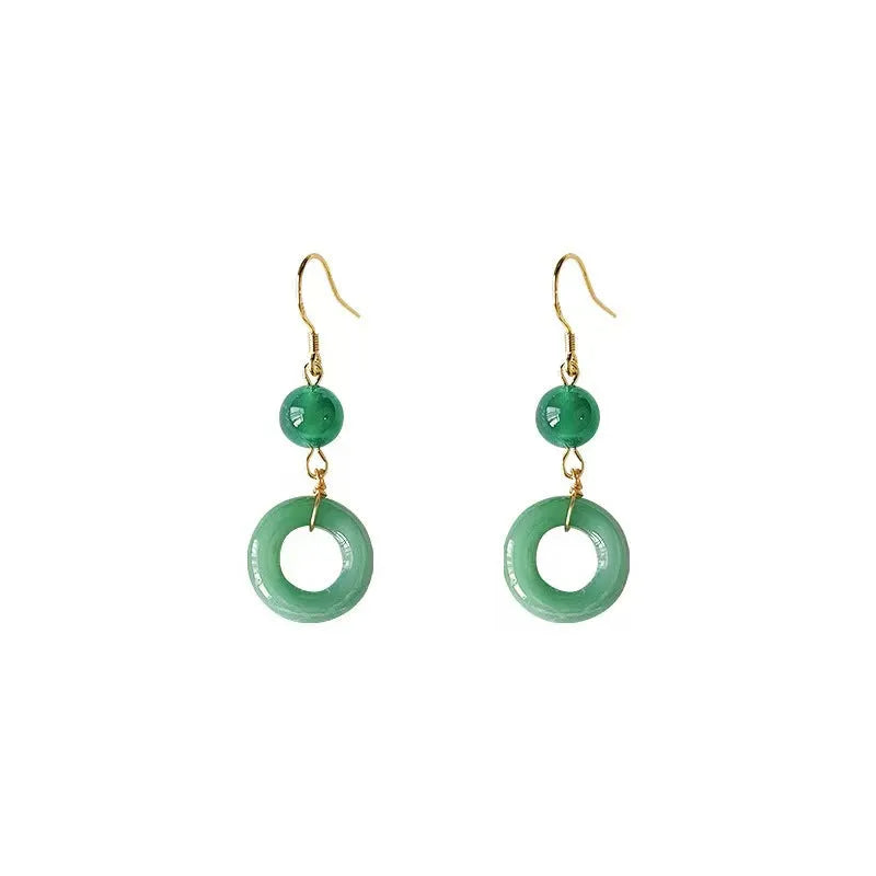 Green jade design geometric peace buckle earrings for Chinese traditional clothing