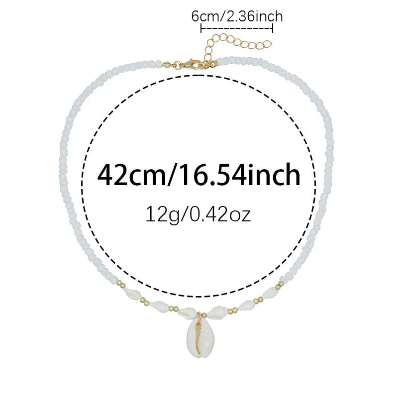 White electroplated conch shell bead necklace with mother pearl shellfish pendant