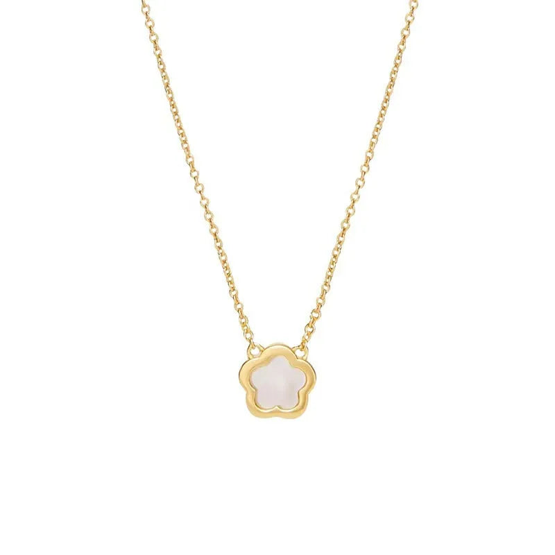 Mother of pearl shell flower necklace with copper chain in silver or gold finish