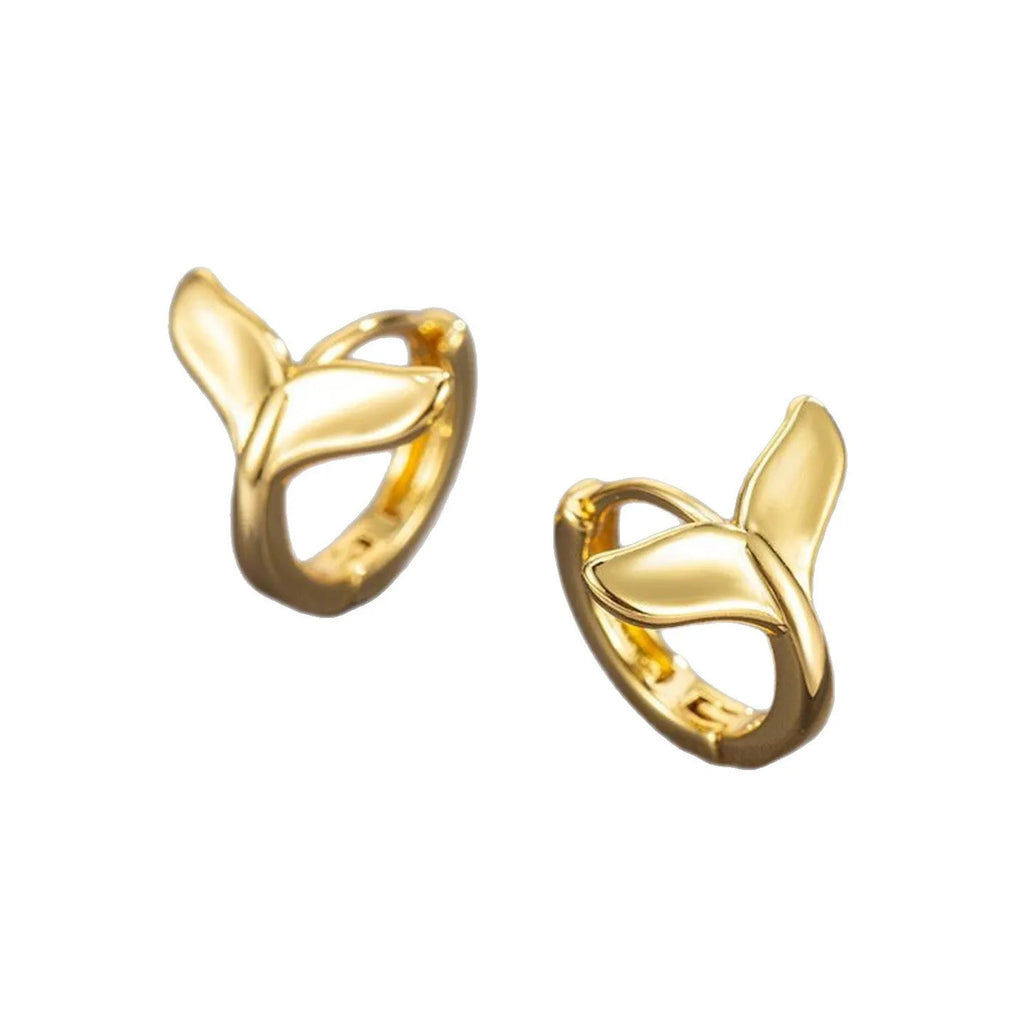 Women's fishtail design earrings with gold electroplating on copper, showing white gold and yellow gold colour options