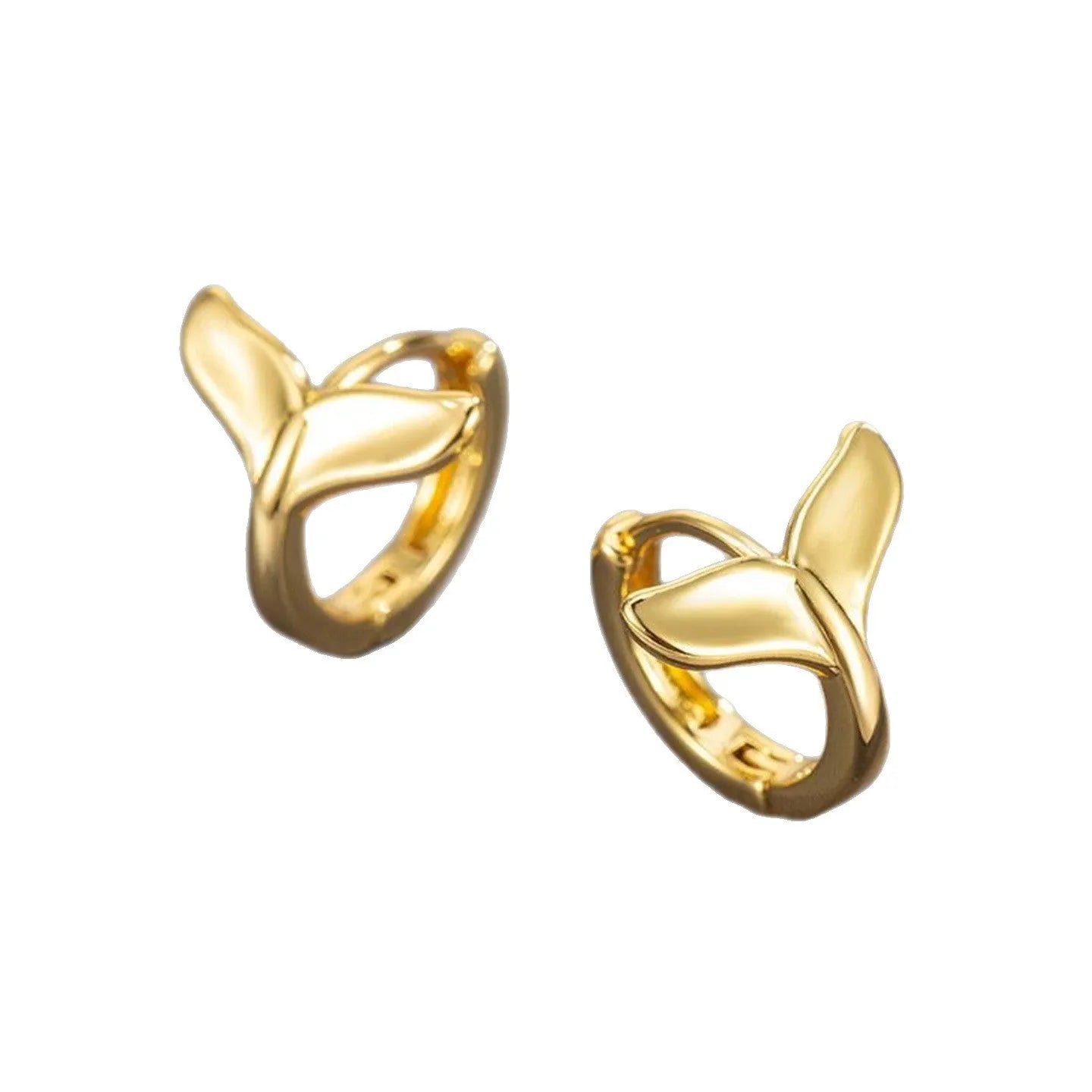 Women's fishtail design earrings with gold electroplating on copper, showing white gold and yellow gold colour options