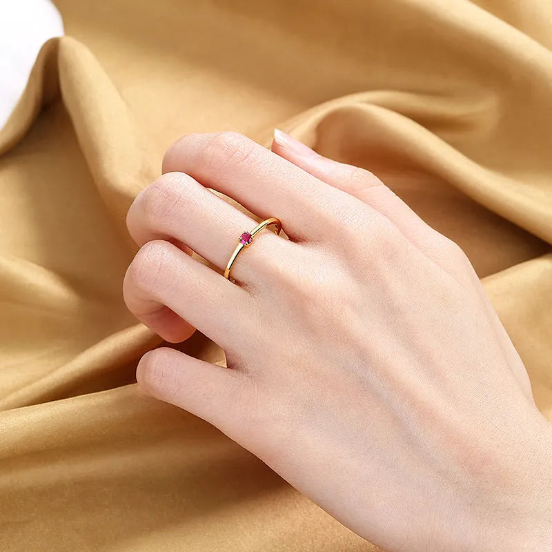 Women's copper ring with single diamond circle design in geometric shape