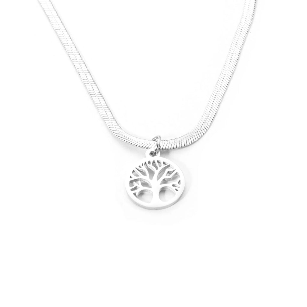 Stainless steel clavicle chain with titanium steel tree pendant, adjustable 51-60cm length