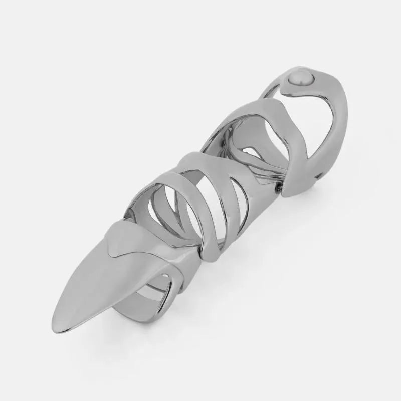 Silver punk armour finger cover ring with alloy construction and standard sizing