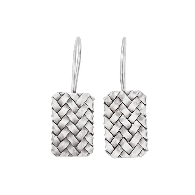 Women's geometric diamond plaid earrings in 925 silver measuring 17.5mm by 11mm