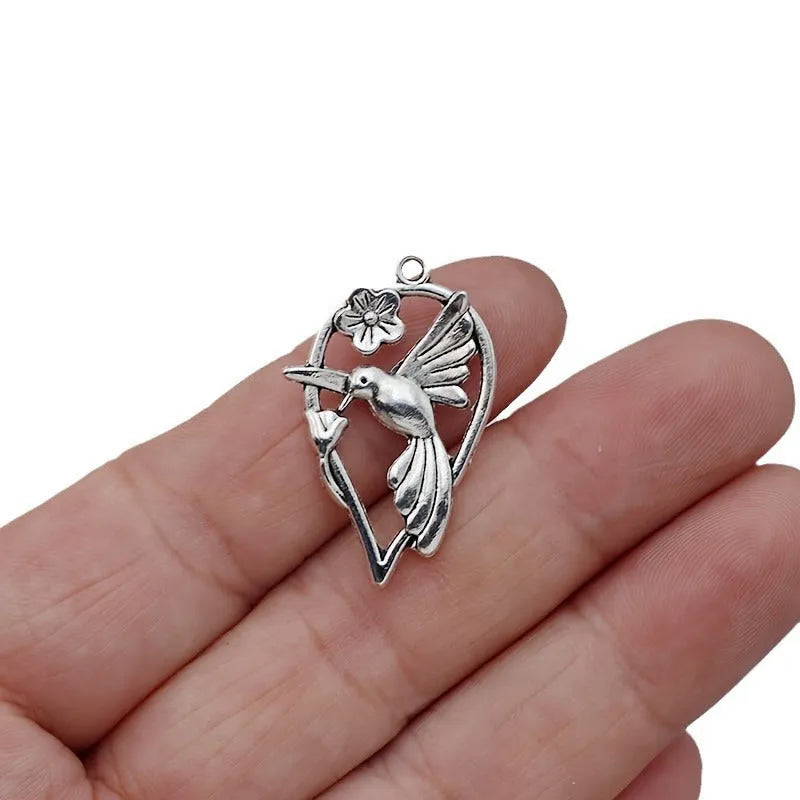 Silver-tone alloy Magpie pendant with detailed bird pattern for DIY jewellery making