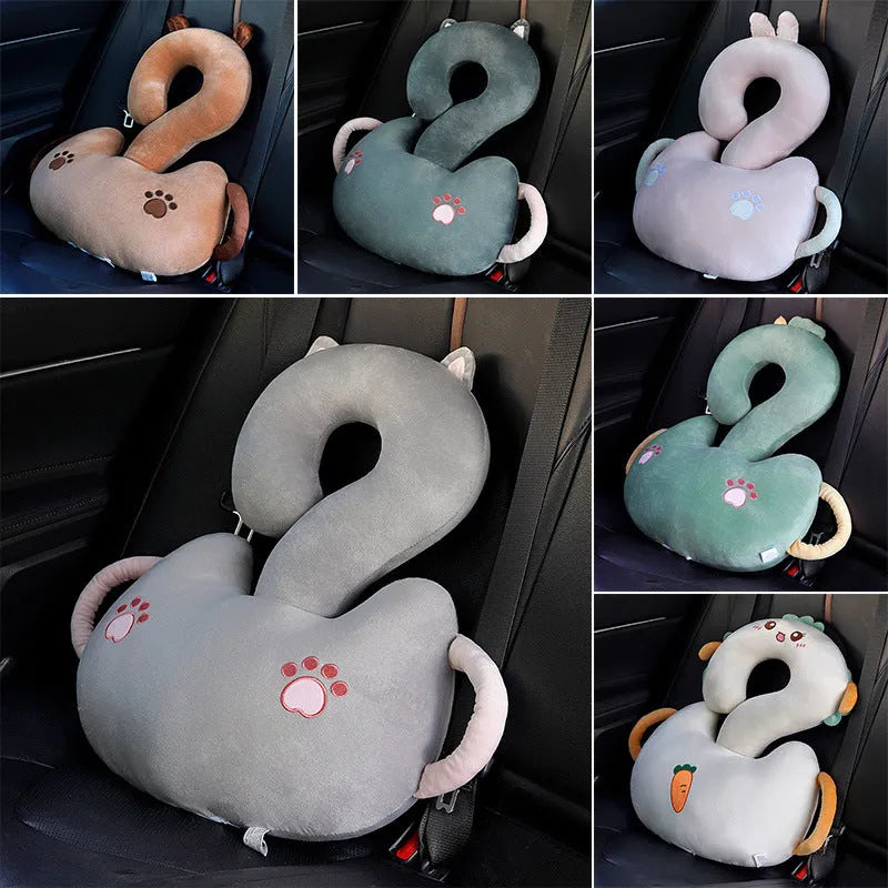 Square cartoon animal hug cushion on a sofa, showing capybara design, 65cm in size.