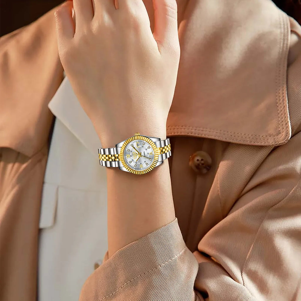 Women's waterproof quartz fashion watch in multiple colour options with 10mm thickness