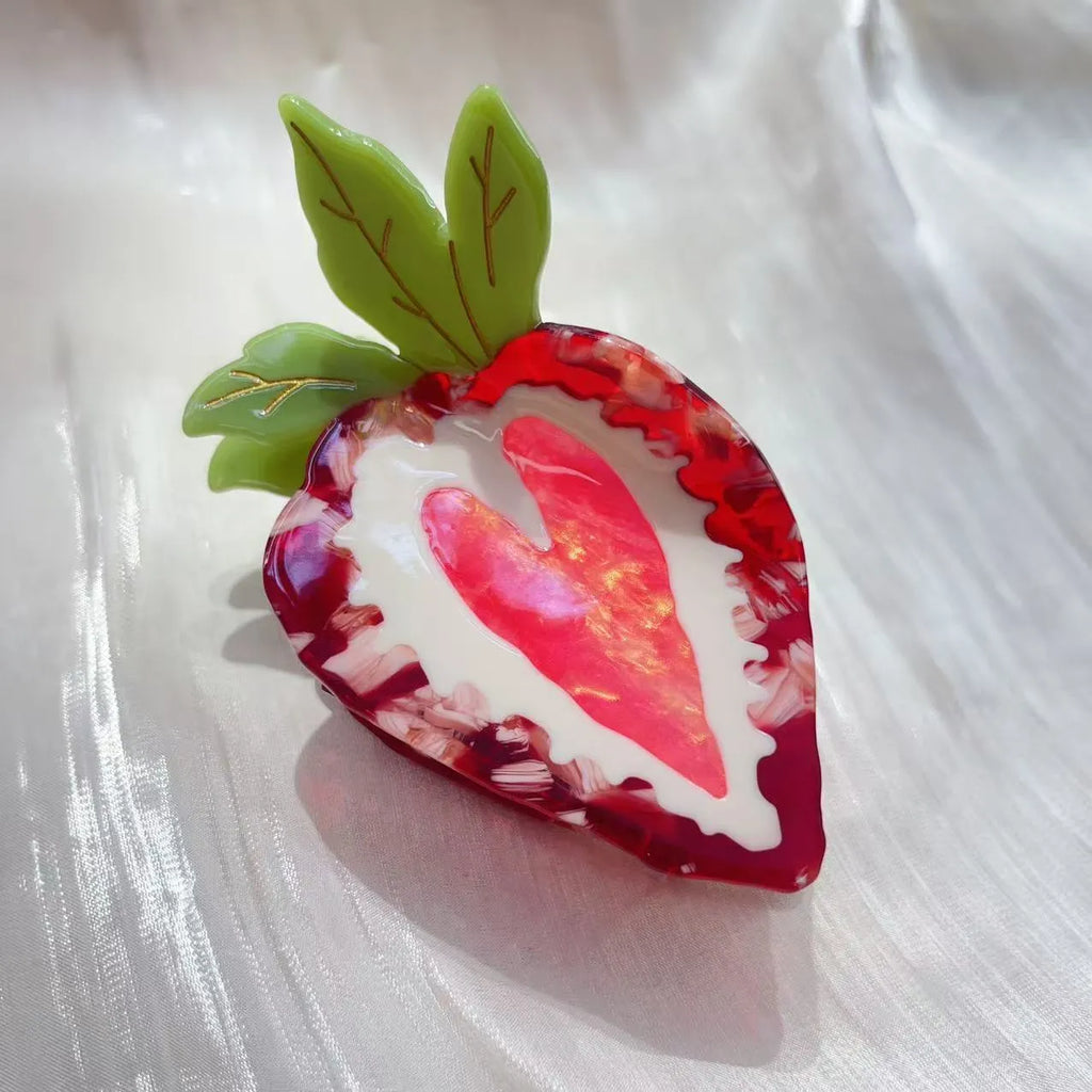 Handmade strawberry hairpin in pastoral style for girls' hair accessories