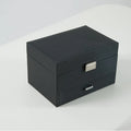Hard shell PU leather jewelry storage box in solid color with dimensions 22.5cm x 15.5cm x 14cm