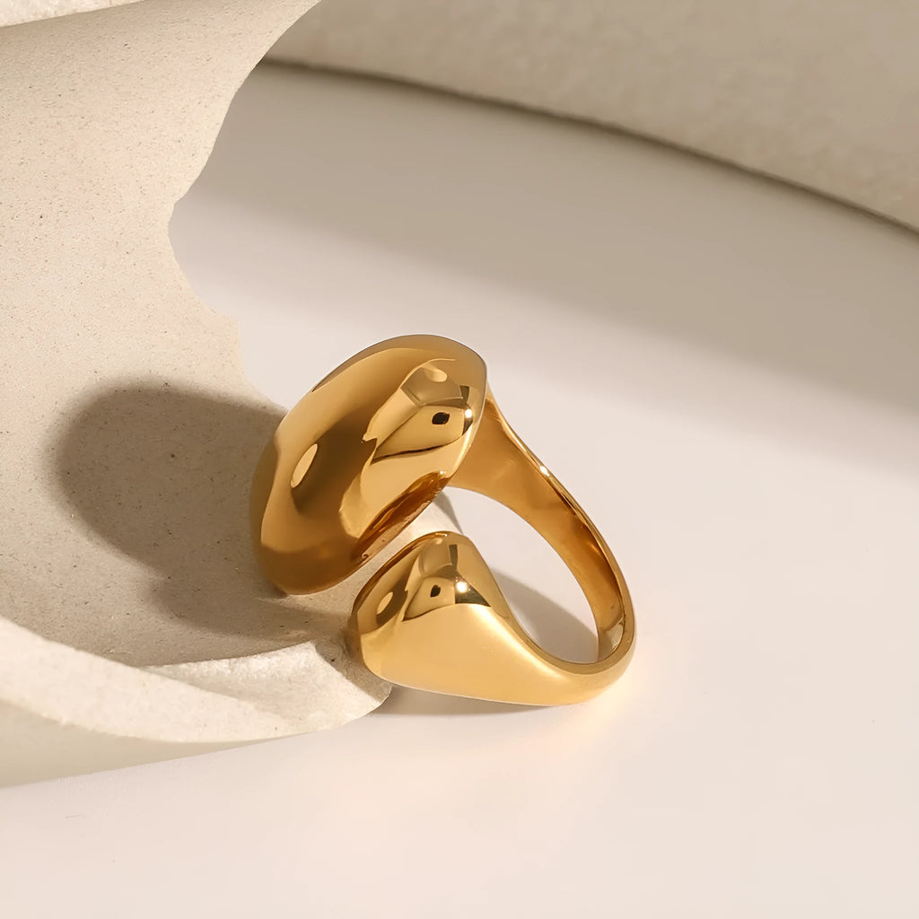 Women's stainless steel geometric open ring with exaggerated shape and electroplated finish