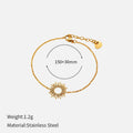Sunflower pendant necklace and bracelet set in gold-plated stainless steel with geometric chain links