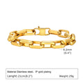 Titanium steel men's bracelet with square chain links in steel, gold, black, or retro finish.