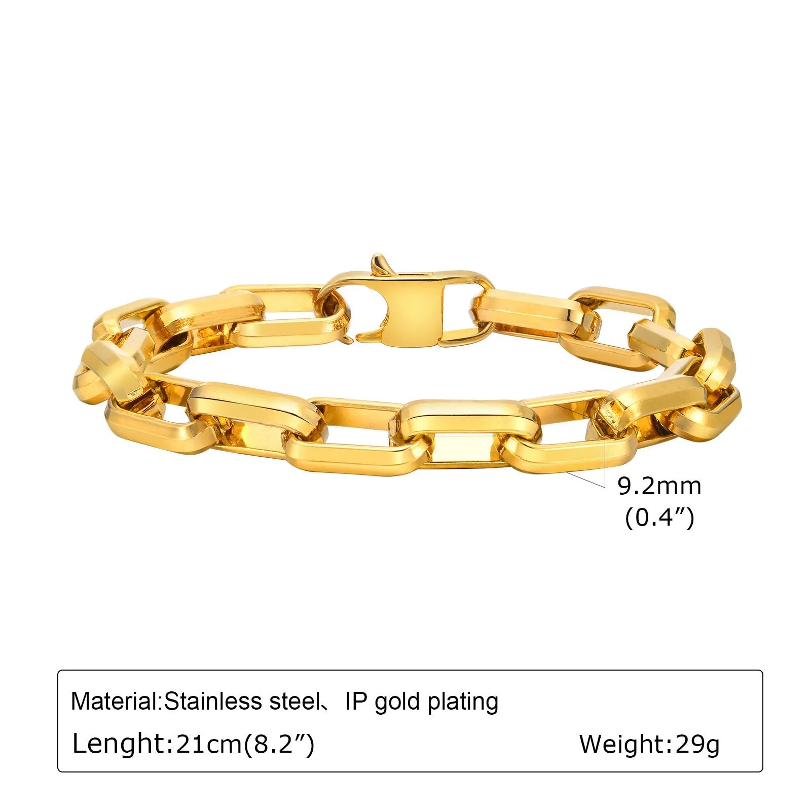 Titanium steel men's bracelet with square chain links in steel, gold, black, or retro finish.