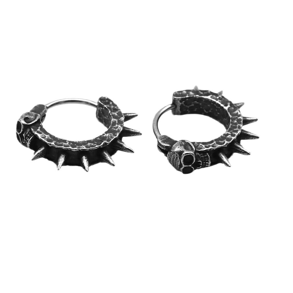 Black geometric motorcycle-themed punk drop earrings with chain details for men and women.