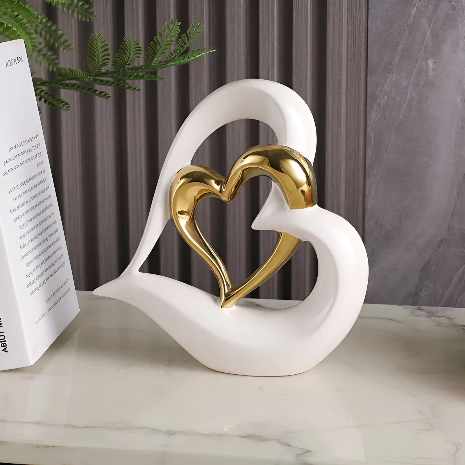 Modern white porcelain love heart ornament with a choice of metallic gold, silver and coloured finishes.