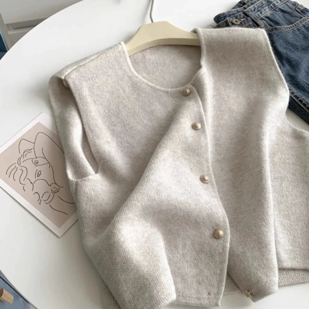 Polyester pullover vest in apricot colour with half sleeves for casual commute wear