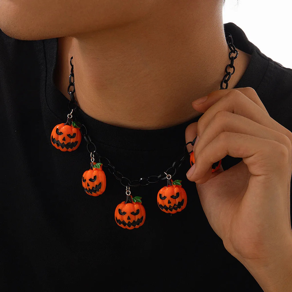 Halloween ghost pumpkin acrylic necklace with cartoon character modelling in mixed colour 06705