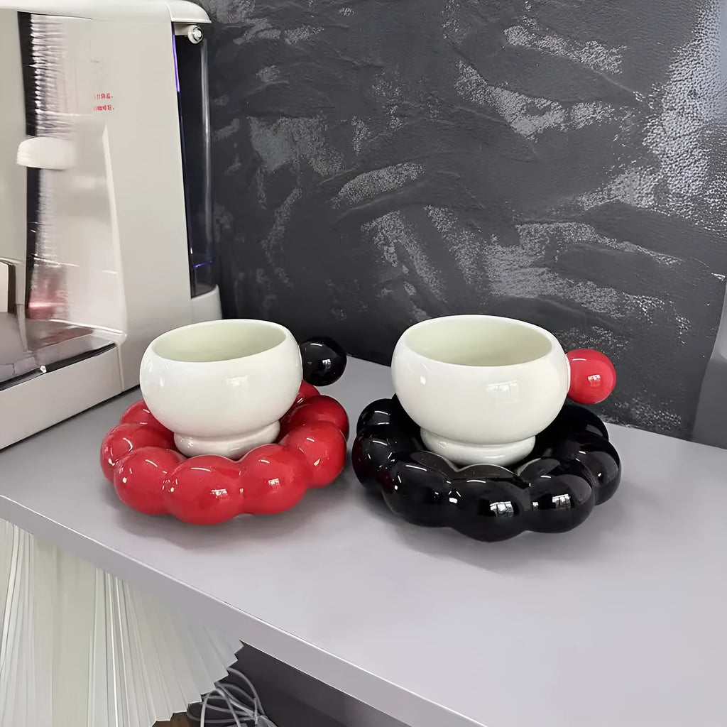 Ceramic coffee mug and dish set in Nordic style with 250ml capacity