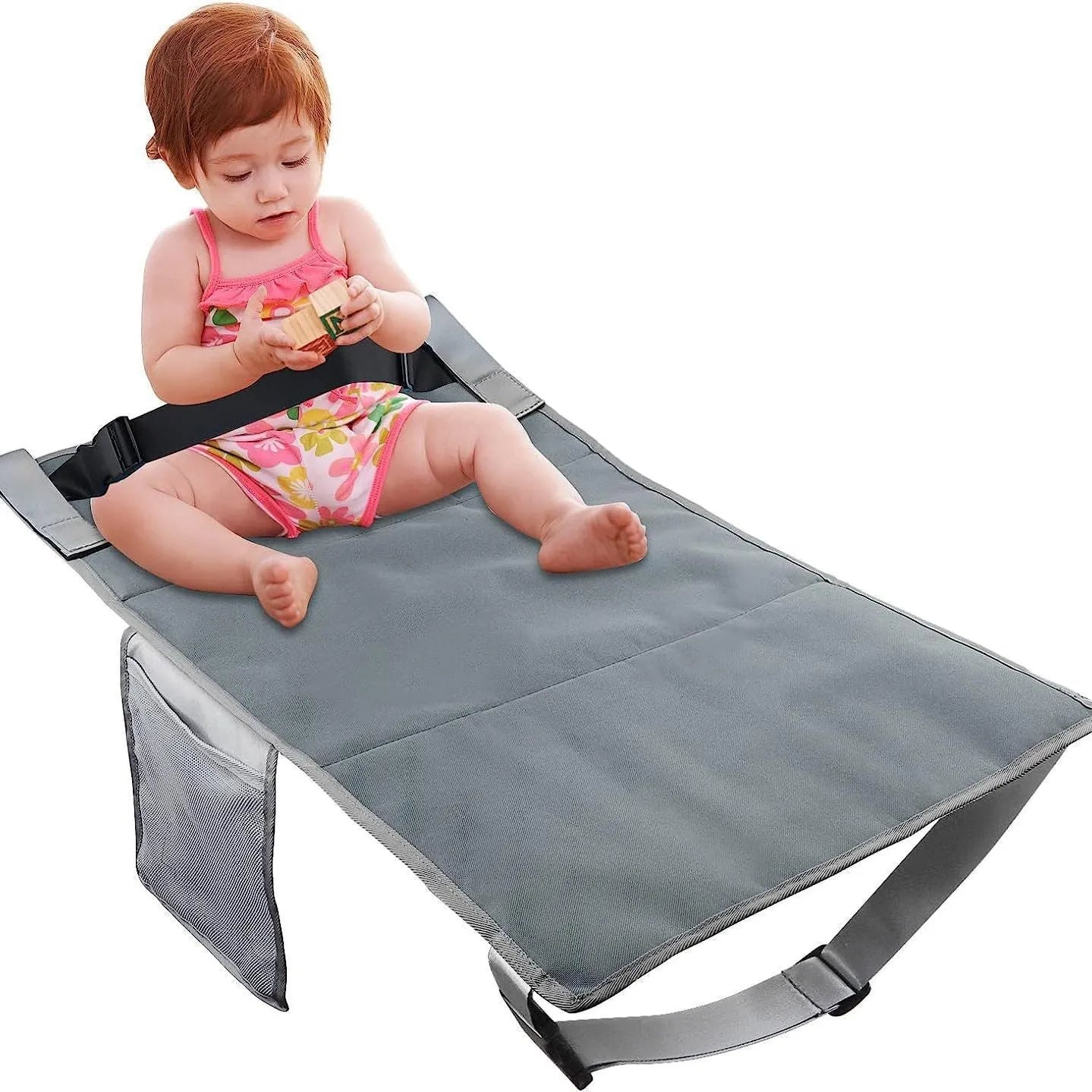 Portable children's aircraft pedal seat extender in blue with optional drawstring pocket